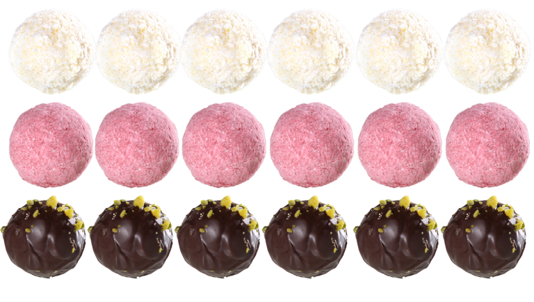 Pralinen weiß, rosa, braun